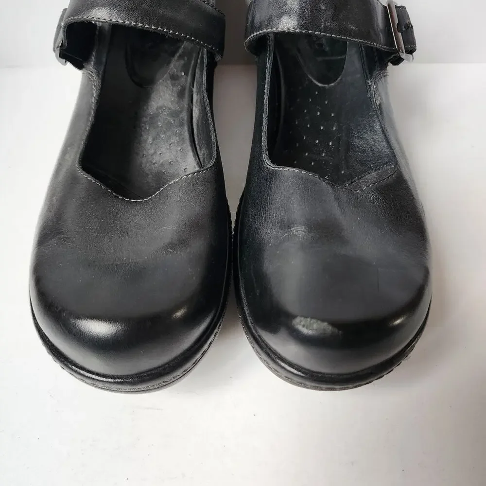 ECCO Shoes Womens Size 37 EU 6.5 US Clogs Mary Jane Wedge Black Leather Buckle - Picture 5 of 11